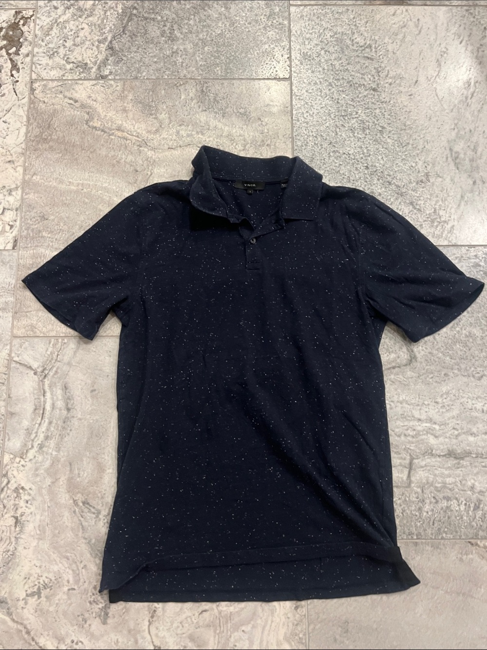 Vince Navy Polo with White and Grey Speckle